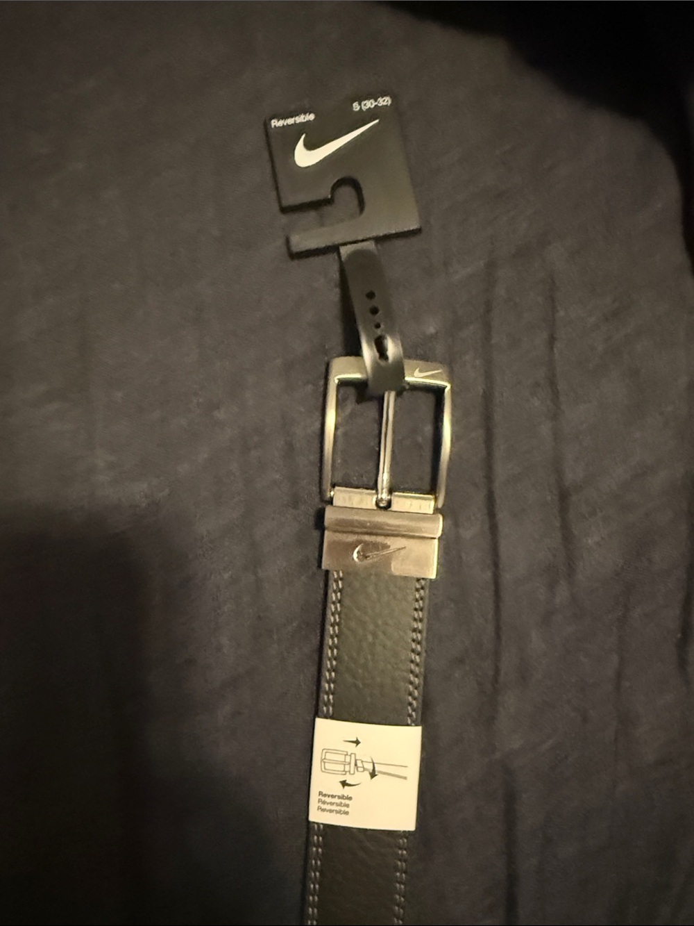 Nike Black Leather Reversible Belt with Silver Buckle